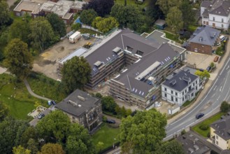 Aerial view, construction site for 30 lofts on the former Scharfen site as well as Scharfen Villa