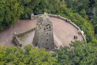 Aerial view, forest area and recreation area Hohenstein with the mountain monument in Witten, Ruhr