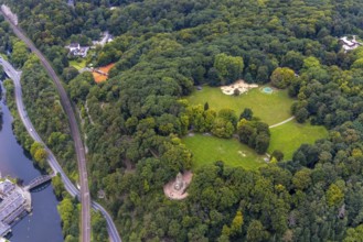 Aerial view, forest area and recreation area Hohenstein with the children's playground and