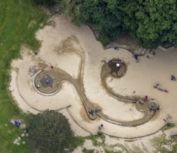Aerial view, forest area and recreation area Hohenstein with the children's playground in Witten,