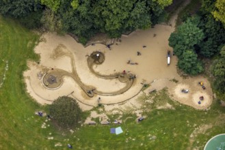 Aerial view, forest area and recreation area Hohenstein with the children's playground in Witten,