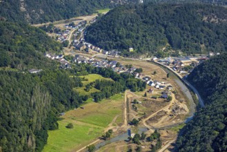 Aerial view, flood area on the river Ahr with Ahr bridge in the district of Brück, Ahrbrück, Ahr