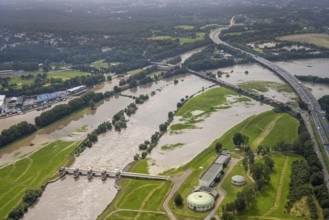Aerial photograph, Ruhr floods, floods at the Styrum waterworks, Raffelberg lock, Styrum - South,
