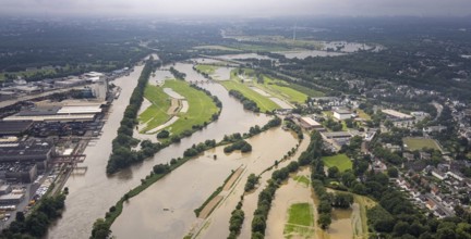 Aerial photograph, Ruhr floods, floods at the Styrum waterworks, Styrum - South, Mülheim an der