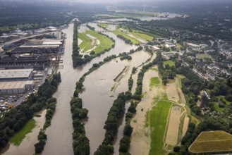 Aerial photograph, Ruhr floods, floods at the Styrum waterworks, Styrum - South, Mülheim an der