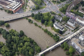 Aerial photograph, Ruhr flood, flooding, Altstadt I, Mülheim an der Ruhr, Ruhr area, North