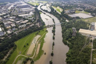 Aerial view, Ruhr floods, flooding, Altstadt II, Mülheim an der Ruhr, Ruhr area, North