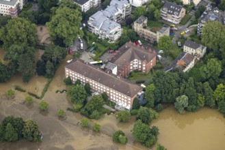 Aerial photograph, Ruhr flood, flooding, Altstadt I - Southwest, Mülheim an der Ruhr, Ruhr area,