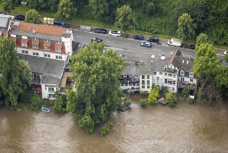 Aerial photograph, Ruhr flood, flooding, Altstadt I - Southwest, Mülheim an der Ruhr, Ruhr area,