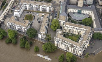 Aerial photo, Ruhr flood, flooding, Ruhrbania with flooding in the old town I, Mülheim an der Ruhr,