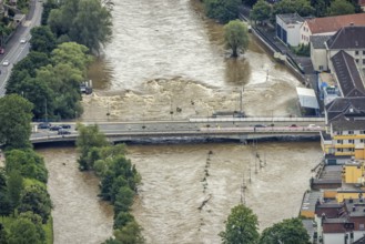 Aerial photo, Lennehochwasser, Hohenlimburg, Hagen, Ruhr area, North Rhine-Westphalia, Germany, DE,