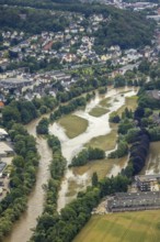 Aerial photo, Lennnehochwasser, Lennetal, Hagen, Ruhr area, North Rhine-Westphalia, Germany, DE,