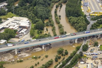 Aerial photo, Lennnehochwasser, Lennetal, Hagen, Ruhr area, North Rhine-Westphalia, Germany, DE,