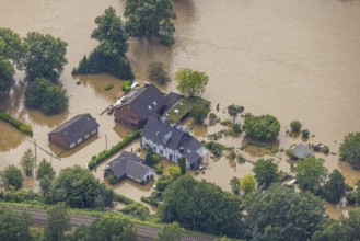Aerial photo, Ruhr flood, flooding, Winz, Hattingen, Ruhr area, North Rhine-Westphalia, Germany,