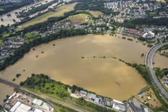 Aerial photo, Ruhr flood, flooding, Hattingen, Ruhr area, North Rhine-Westphalia, Germany, DE,