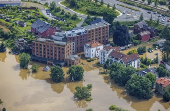 Aerial photo, Ruhr flood, flooding, Baak, Hattingen, Ruhr area, North Rhine-Westphalia, Germany,