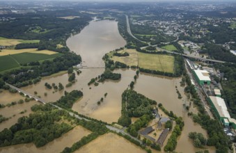 Aerial photo, Ruhr flood, flooding, Lake Kemnader, Ruhr between Bochum, Witten and Hattingen,