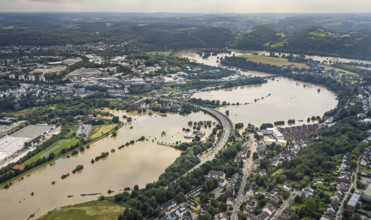 Aerial photo, Ruhr flood, flooding, Baak, Hattingen, Ruhr area, North Rhine-Westphalia, Germany,