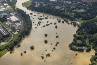 Aerial photo, Ruhr flood, flooding, Stiepel, city limits Bochum Hattingen, Ruhr area, North