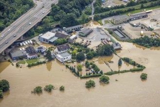 Aerial photo, Ruhr flood, flooding, Stiepel, city limits Bochum Hattingen, Ruhr area, North