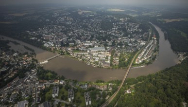 Aerial photograph, Ruhr flood, flooding, Ruhrschleife near Kettwig, Kettwiger See, Kettwig, Essen,
