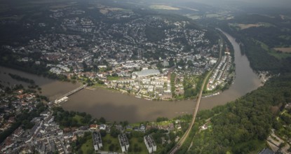 Aerial photograph, Ruhr flood, flooding, Ruhrschleife near Kettwig, Kettwiger See, Kettwig, Essen,