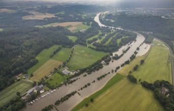 Aerial photo, Ruhr flood, flooding, Werden, Essen, Ruhr area, North Rhine-Westphalia, Germany, DE,