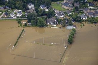 Aerial photo, Ruhr floods, flooding, DJK Blau-Weiß Mintard e.V., Kettwig, Essen, Ruhr area, North
