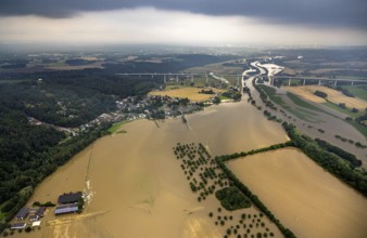 Aerial photo, Ruhr flood, flooding, Kettwig, Essen, Ruhr area, North Rhine-Westphalia, Germany, DE,