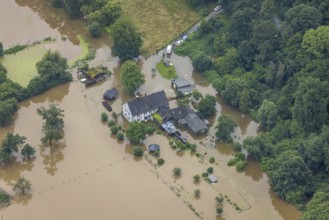 Aerial photo, Ruhr flood, flooding, Kettwig, Essen, Ruhr area, North Rhine-Westphalia, Germany, DE,