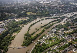 Aerial photo, Ruhr flood, flooding, Holthausen - West, Mülheim an der Ruhr, Ruhr area, North