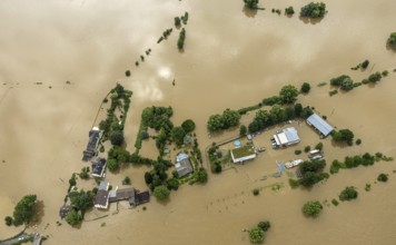Aerial photo, Ruhr flood, flooding, Dumberg, Hattingen, Ruhr area, North Rhine-Westphalia, Germany,