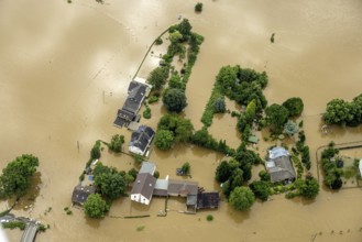 Aerial photo, Ruhr flood, flooding, Dumberg, Hattingen, Ruhr area, North Rhine-Westphalia, Germany,