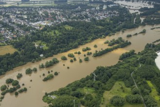 Aerial photo, Ruhr flood, flooding, Horst, Essen, Ruhr area, North Rhine-Westphalia, Germany, DE,