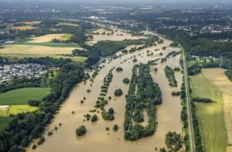 Aerial photo, Ruhr flood, flooding, Winz, Hattingen, Ruhr area, North Rhine-Westphalia, Germany,
