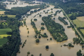 Aerial photo, Ruhr flood, flooding, Winz, Hattingen, Ruhr area, North Rhine-Westphalia, Germany,