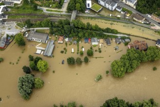 Aerial photo, Ruhr flood, flooding, Dahlhausen, Bochum, Ruhr area, North Rhine-Westphalia, Germany,
