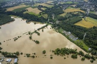 Aerial photo, Ruhr flood, flooding, Dumberg, Hattingen, Ruhr area, North Rhine-Westphalia, Germany,