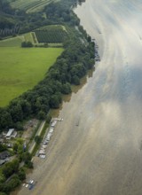 Aerial photo, Ruhr flood, flooding, Lake Baldeney with oil discolouration on the water surface,