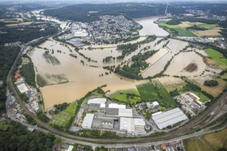 Aerial view, Ruhr floods, flooding south of Wetter, Vorhalle, Ruhr area, North Rhine-Westphalia,