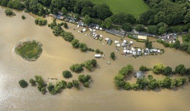 Aerial photo, Ruhr floods, flooding, Bommern, Witten, Ruhr area, North Rhine-Westphalia, Germany,