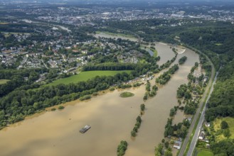 Aerial view, Ruhr floods, Ruhr between Wetter and Witten, flooding, Annen, Witten, Ruhr area, North