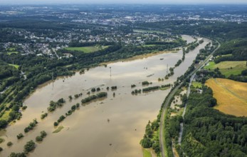 Aerial photo, Ruhr floods, flooding, weather, Ruhr area, North Rhine-Westphalia, Germany, Witten,