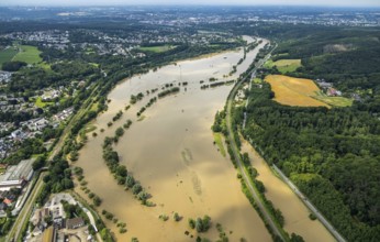 Aerial photo, Ruhr floods, flooding, weather, Ruhr area, North Rhine-Westphalia, Germany, Witten,