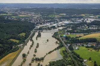 Aerial photo, Ruhr floods, flooding, weather, Ruhr area, North Rhine-Westphalia, Germany, DE,