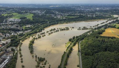 Aerial photo, Ruhr floods, flooding, weather, Ruhr area, North Rhine-Westphalia, Germany, Witten,