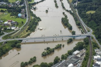 Aerial photo, Ruhr floods, flooding, weather, Ruhr area, North Rhine-Westphalia, Germany, DE,