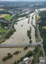 Aerial photo, Ruhr floods, flooding, weather, Ruhr area, North Rhine-Westphalia, Germany, DE,