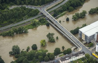 Aerial photo, Ruhr floods, flooding, weather, Ruhr area, North Rhine-Westphalia, Germany, DE,