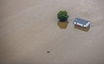 Aerial photo, Ruhr floods, flooding, weather, Ruhr area, North Rhine-Westphalia, Germany, DE,